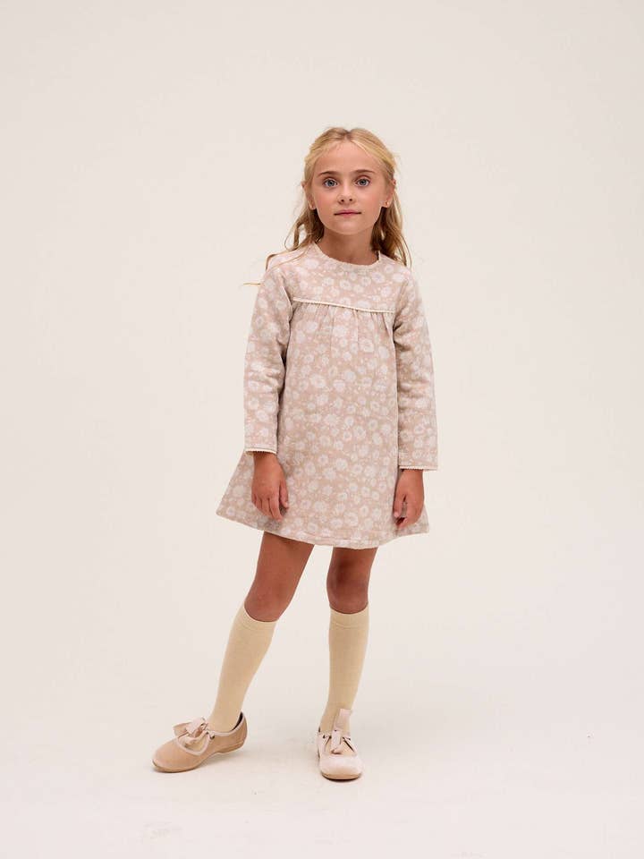 Girl's dress in beige with floral print for wholesale by Dadati