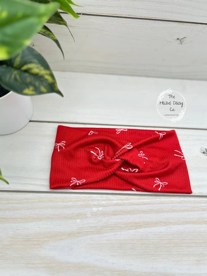 Ribbed Red Bows Front Knot Headband for wholesale by The Hazel Daisy Co