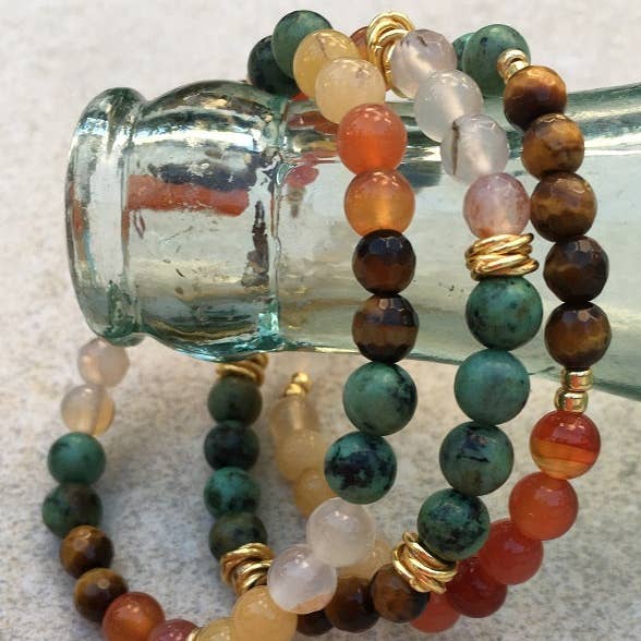 Trio elastic multi-colored Bracelets w/Leaf charm for wholesale by Lexi Jewelry