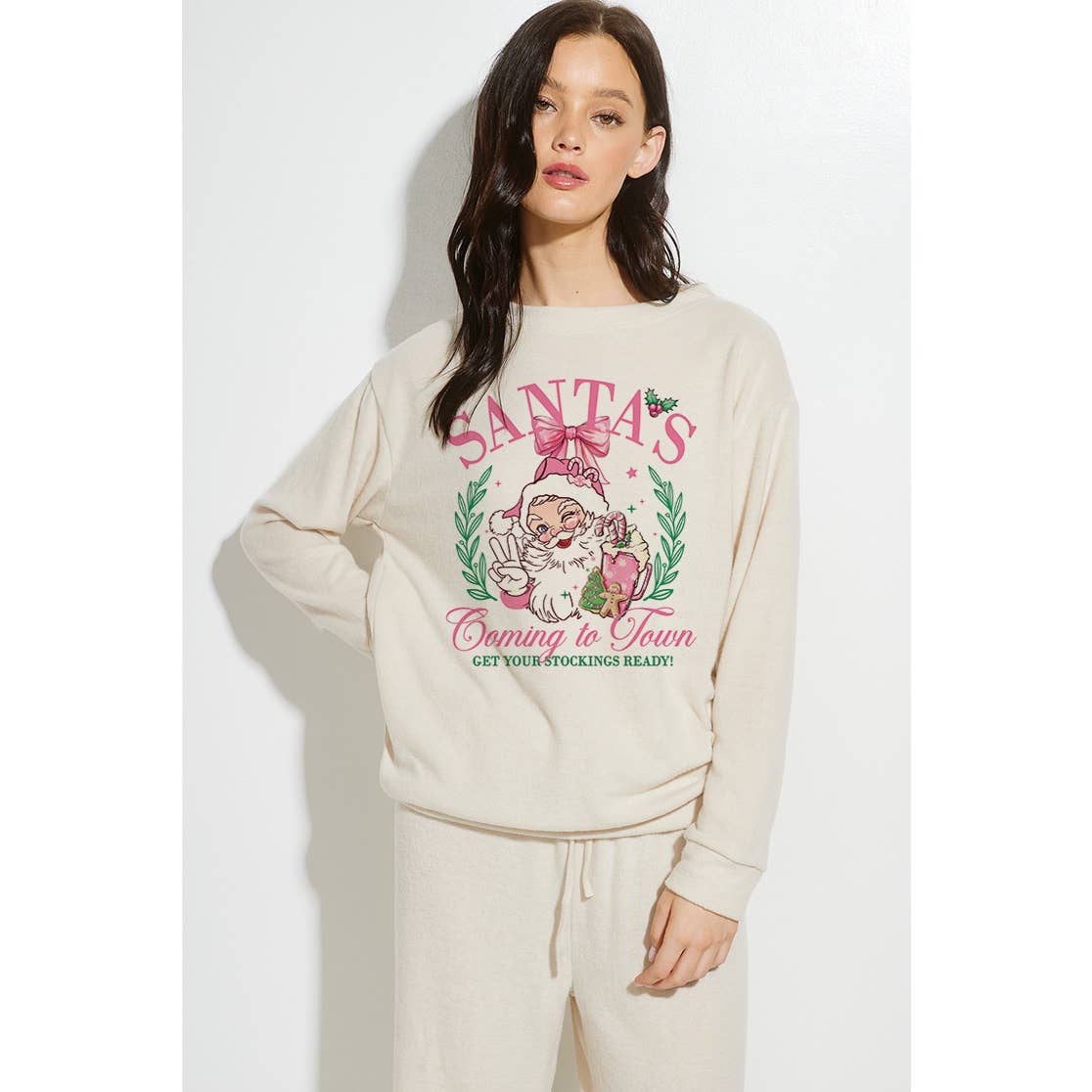 Phil Love - Wholesale Lounge Set - Women's - Santa Christmas print soft loungewear set6