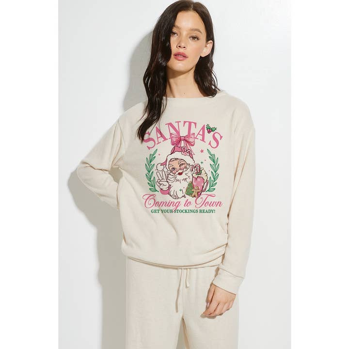 Phil Love - Wholesale Lounge Set - Women's - Santa Christmas print soft loungewear set6