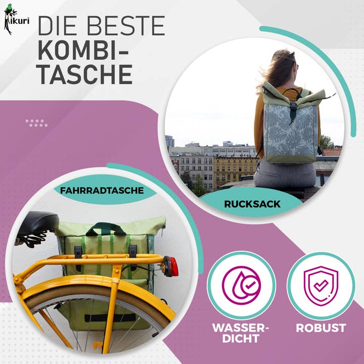 Ikuri - Wholesale Biking Accessories - 2 in 1 Bicycle Bag / Backpack Combo Luggage Rack Monstera1