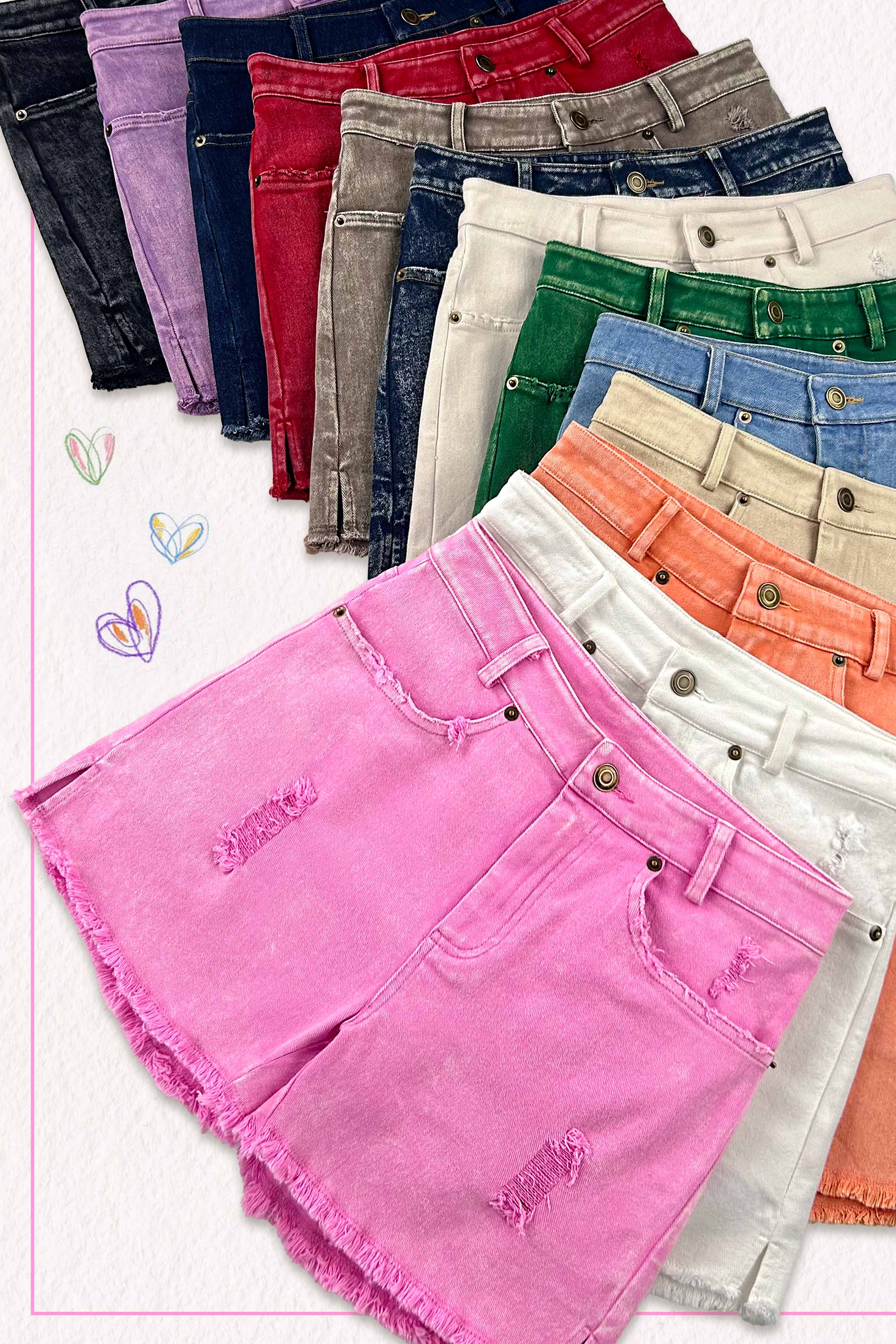 La Miel - Wholesale Shorts - Women's - HCP4224-High Rise Basic Mineral Washed Colored Denim Shorts62