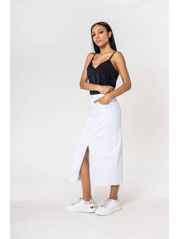 Nina Carter - Wholesale Skirt - Women's - Nina Carter denim jean long skirt with front split front P21519