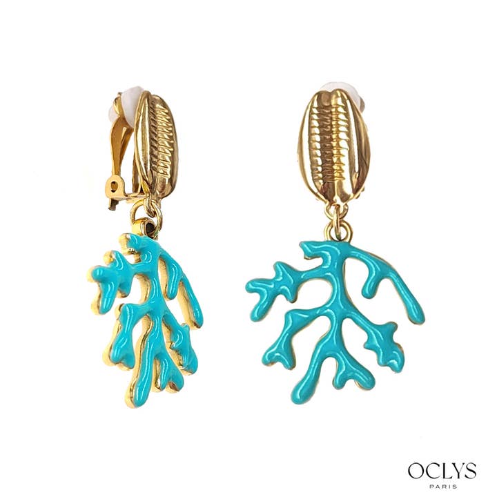 Oclys - Wholesale Clip-On Earrings - Clip-on earrings marine theme coral stainless steel2
