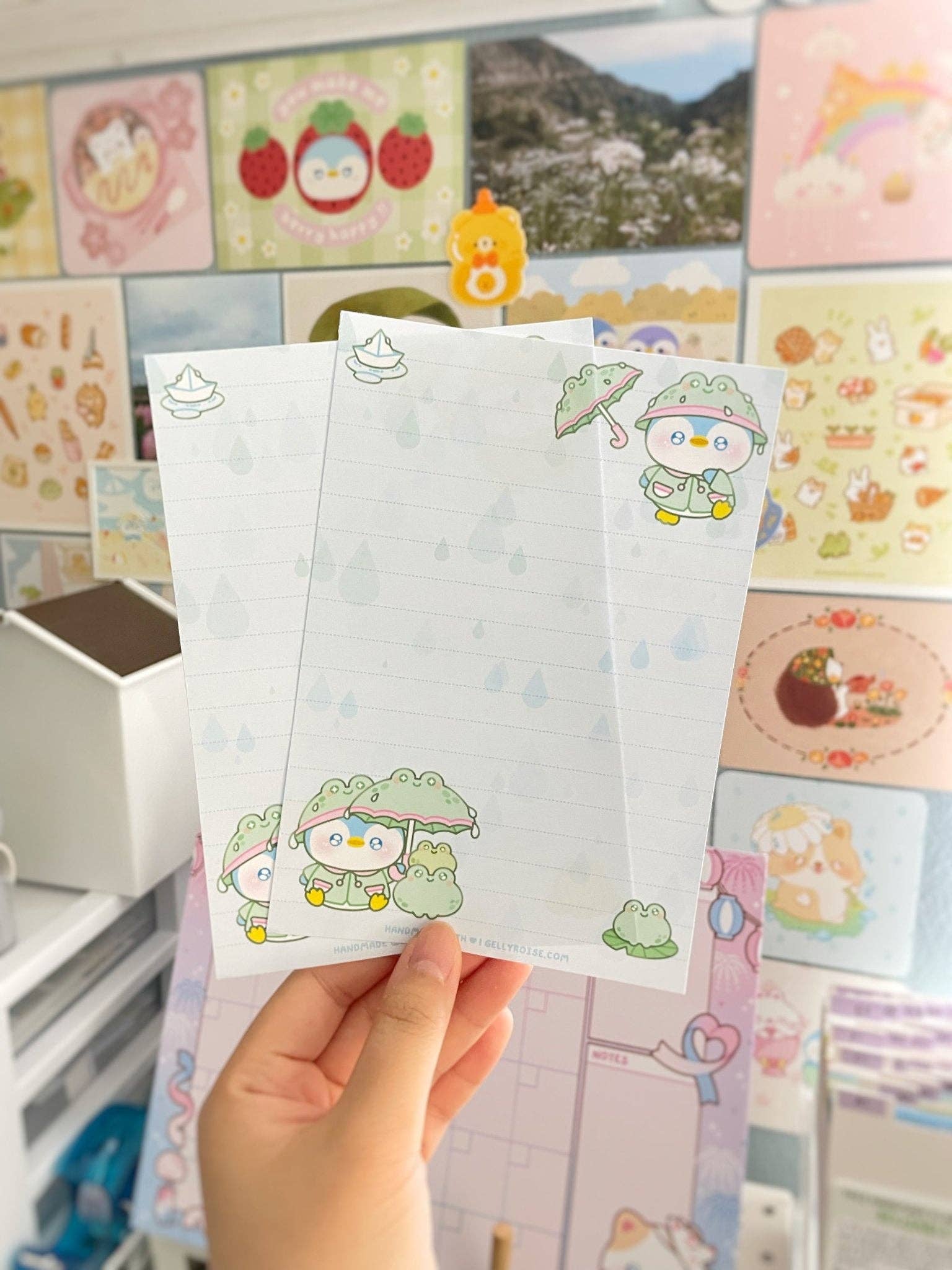Gelly Roise - Vente Enveloppe - Ensemble de papeterie papier et enveloppe Pingouin jour de pluie1