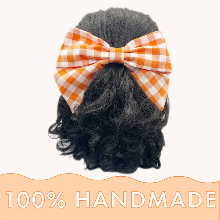 Orange Gingham Plaid Hair Bow Clips, Large Sailor Bows Women for wholesale by ELSE