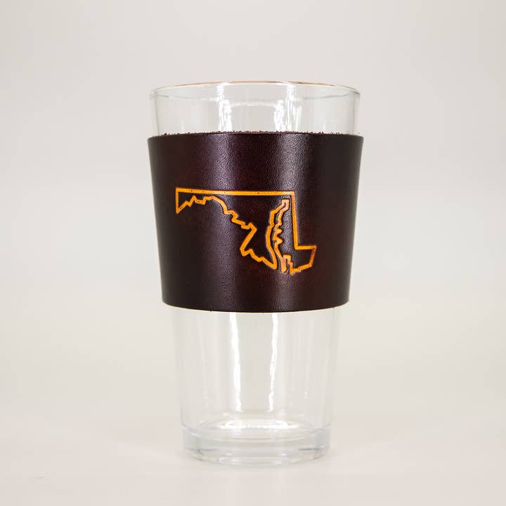 Leather Pint Glass - Maryland State Outline for wholesale by Lindy Leather