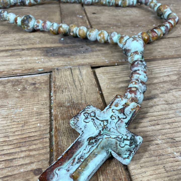 My Amigos Imports - Vente Collier de prière en perles - Grand chapelet en argile Trinity - 31-35 pouces - Grand - Turquoise - 20 $1