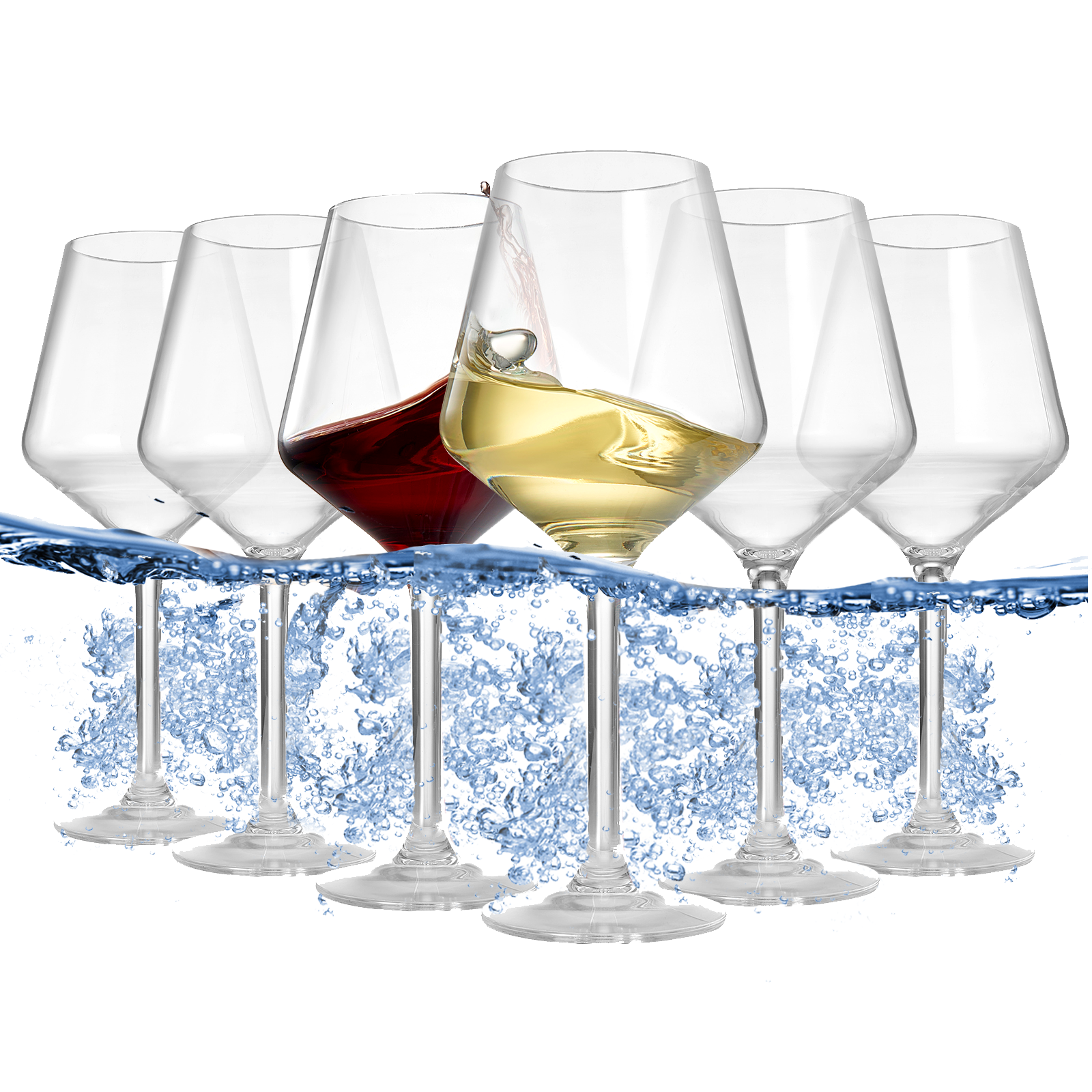 The Wine Savant /  Khen Glassware - Wholesale Wine Glass - Tritan Acrylic Floating Stemmed Wine Glasses Set of 60