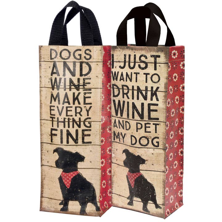 Dogs And Wine Wine Tote for wholesale by Primitives by Kathy