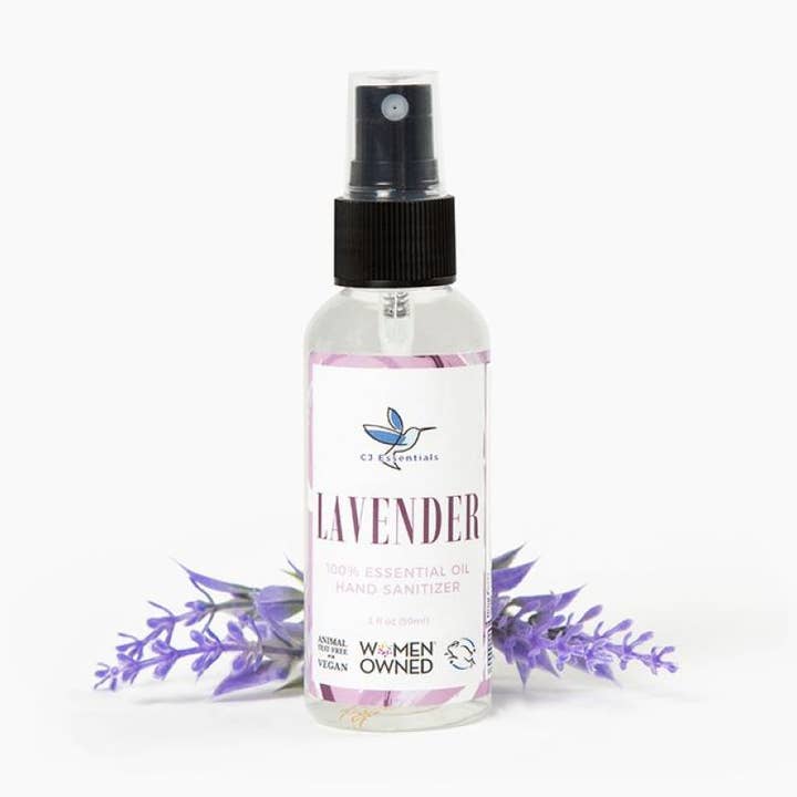 Désinfectant pour les mains aux huiles essentielles, brume à pulvériser 2 oz, lavande pour la vente par CJ Essentials