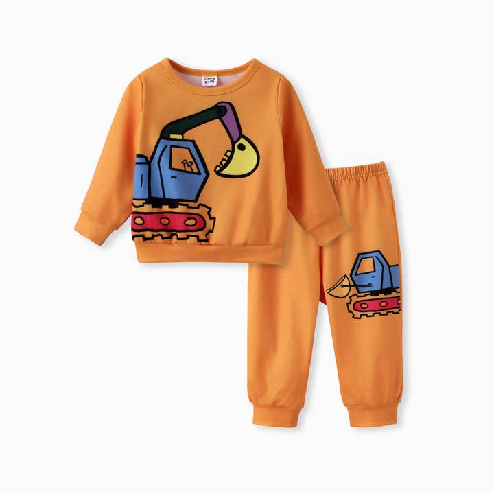 PatPat - Wholesale Top & Pant Set - Baby - Baby Boy 2pcs Dinosaur/ Vehicle Print Sweatshirt & Pants Set