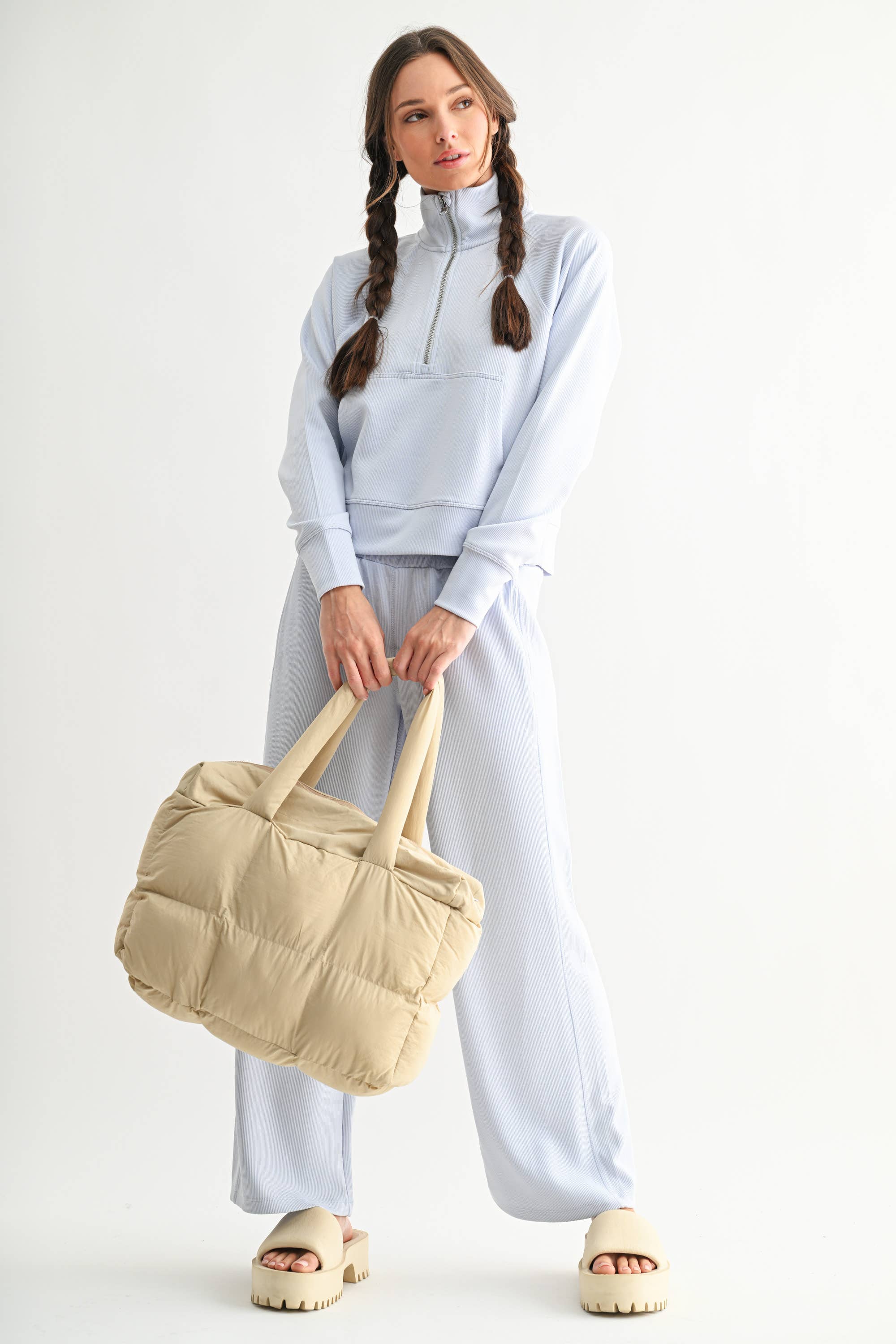 Mono B - Vente Sweat-shirt – femme - Pull à col zippé 1/4 en maille côtelée Luxe Sand Wash20