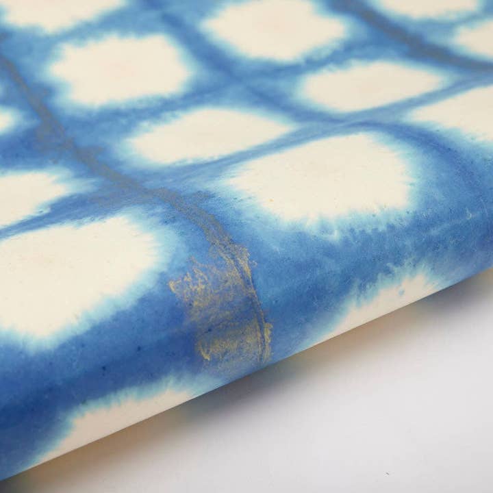 Paper Mirchi – wholesale Flat wrap – Hand Tie Dyed Wrapping Paper Sheets - Checks Navy1
