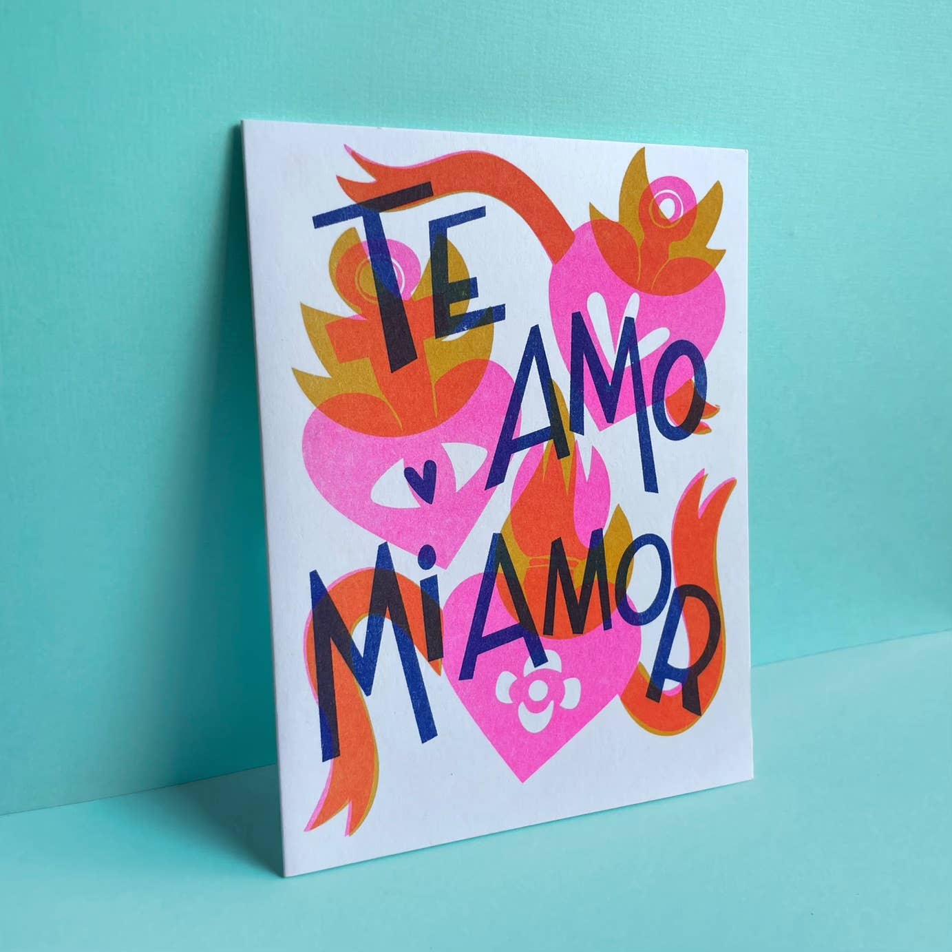 Pier Six Press - Wholesale Love Card - Te Amo Mi Amor - Love Spanish Risograph Card1