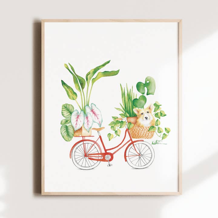Stampa artistica, piante per biciclette e cane per la vendita all'ingrosso da parte di Katrinn Pelletier Illustration + art