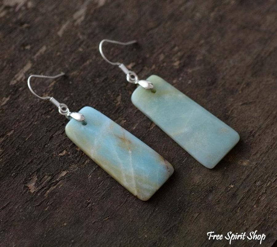 Free Spirit Shop - Wholesale Dangle Earrings - Natural Amazonite Rectangle Earrings2