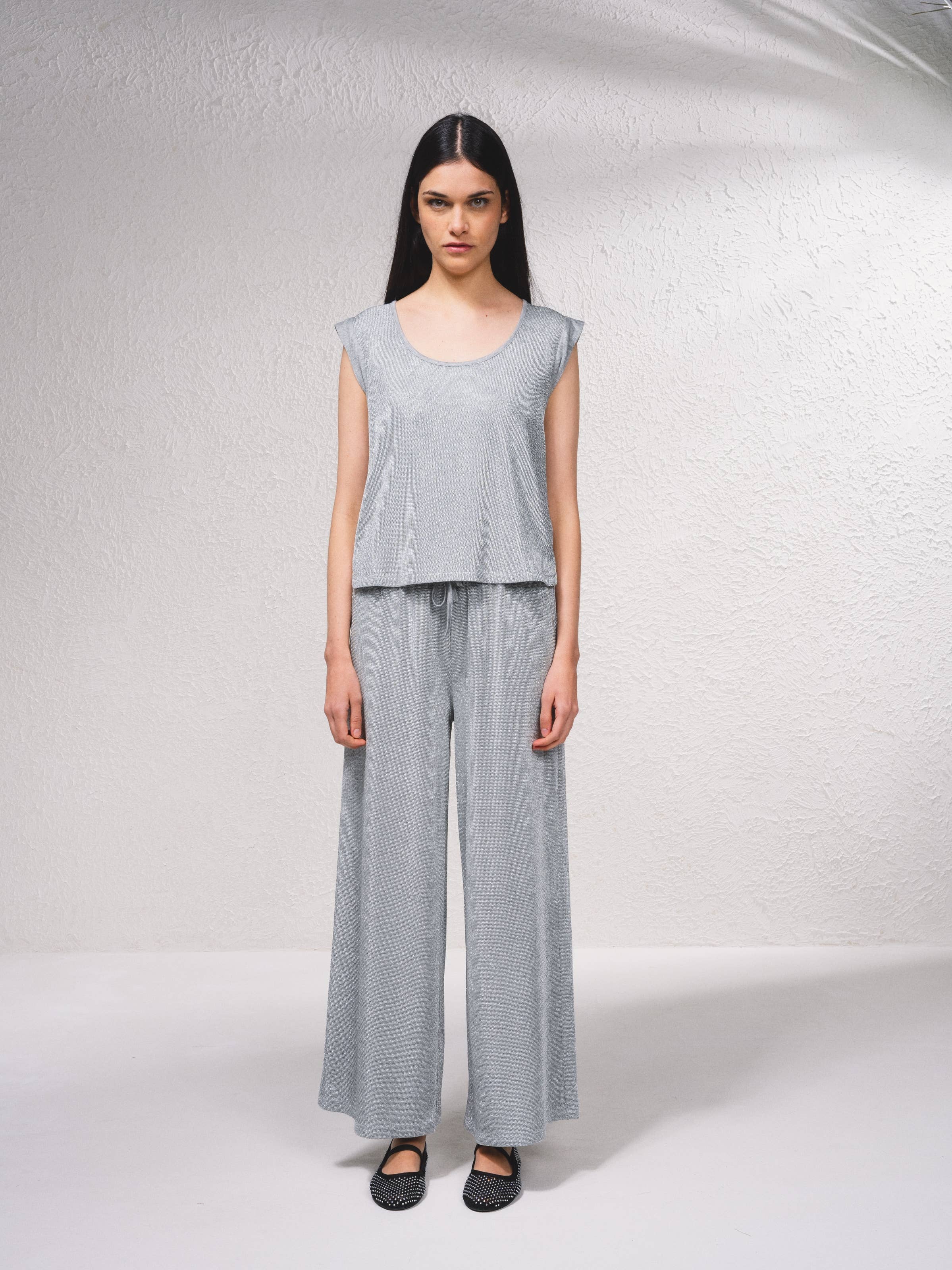 SMF – Calças - Mulher por atacado – Calças largas com lurex e cordão4