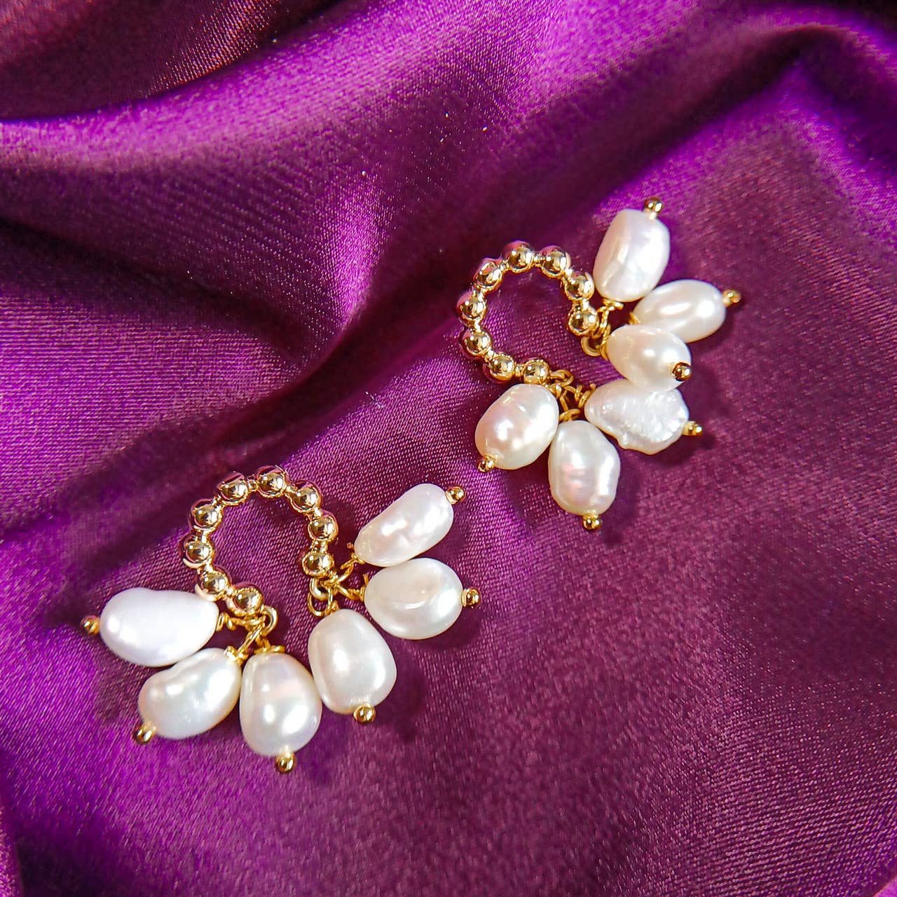 Pompon La Tulipe – wholesale Dangle earrings – Elegance Golden Tutu Dangling Earrings Baroque Pearls7
