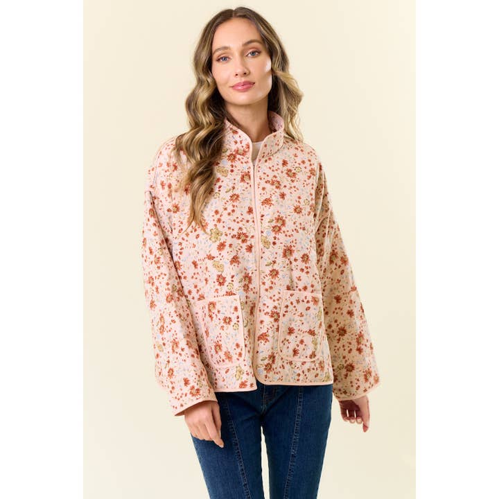 PEACH FLORAL PRINT QUILT JACKET for wholesale on Faire2