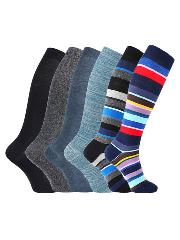 80% Rich Merino Wool Everyday Compression Socks (15-20mmHg) - Multistripes- 6 -Pack for wholesale by Ja-vie