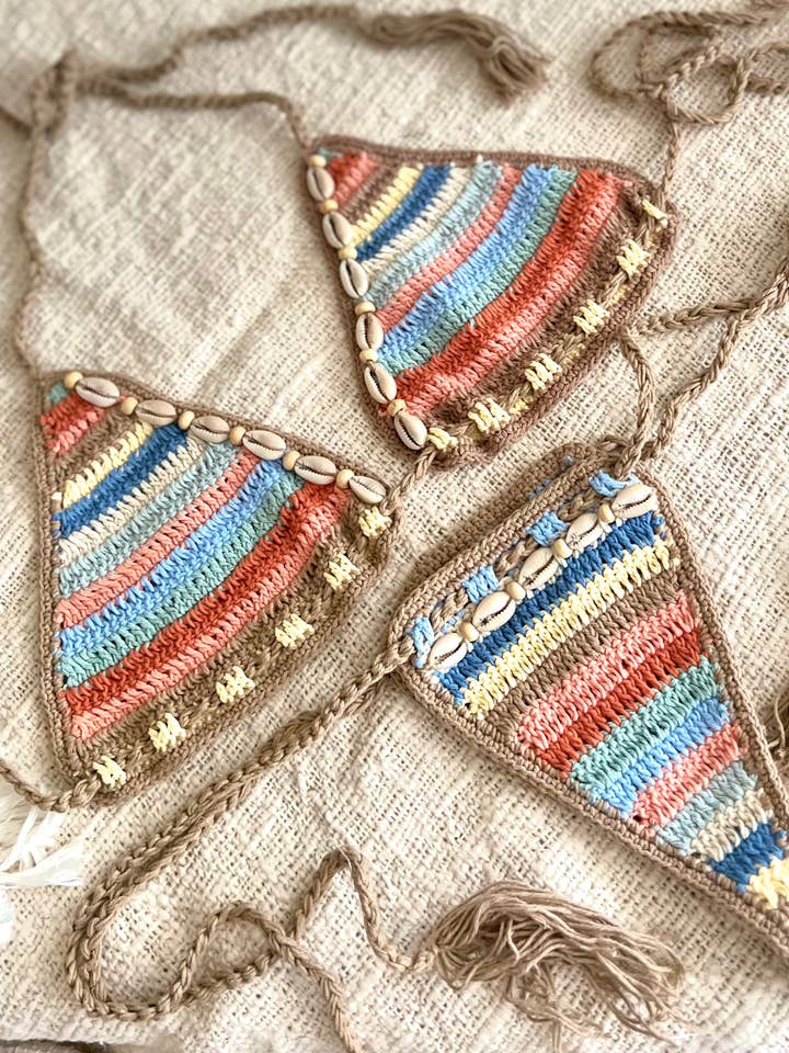 Multi color triangle Crochet Bikini with shell beading for wholesale by Kaantique
