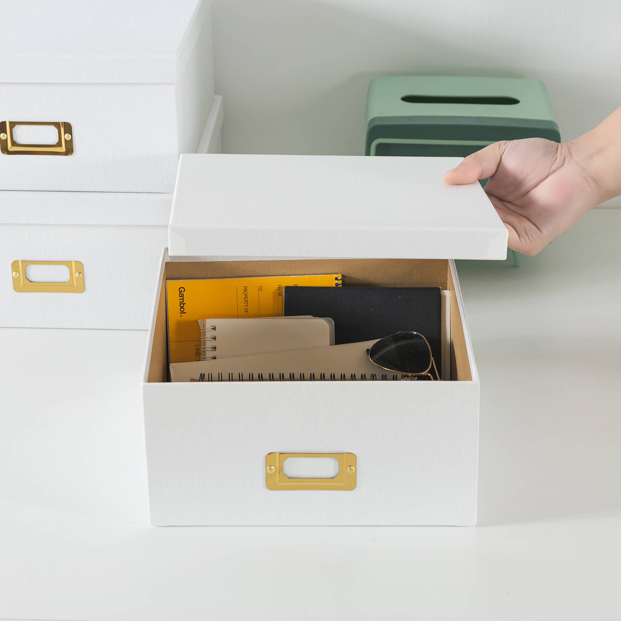 Soul & Lane - Wholesale Decorative Box - Set of 3 White Kraft Paper Box for Storage with Gold Labels7