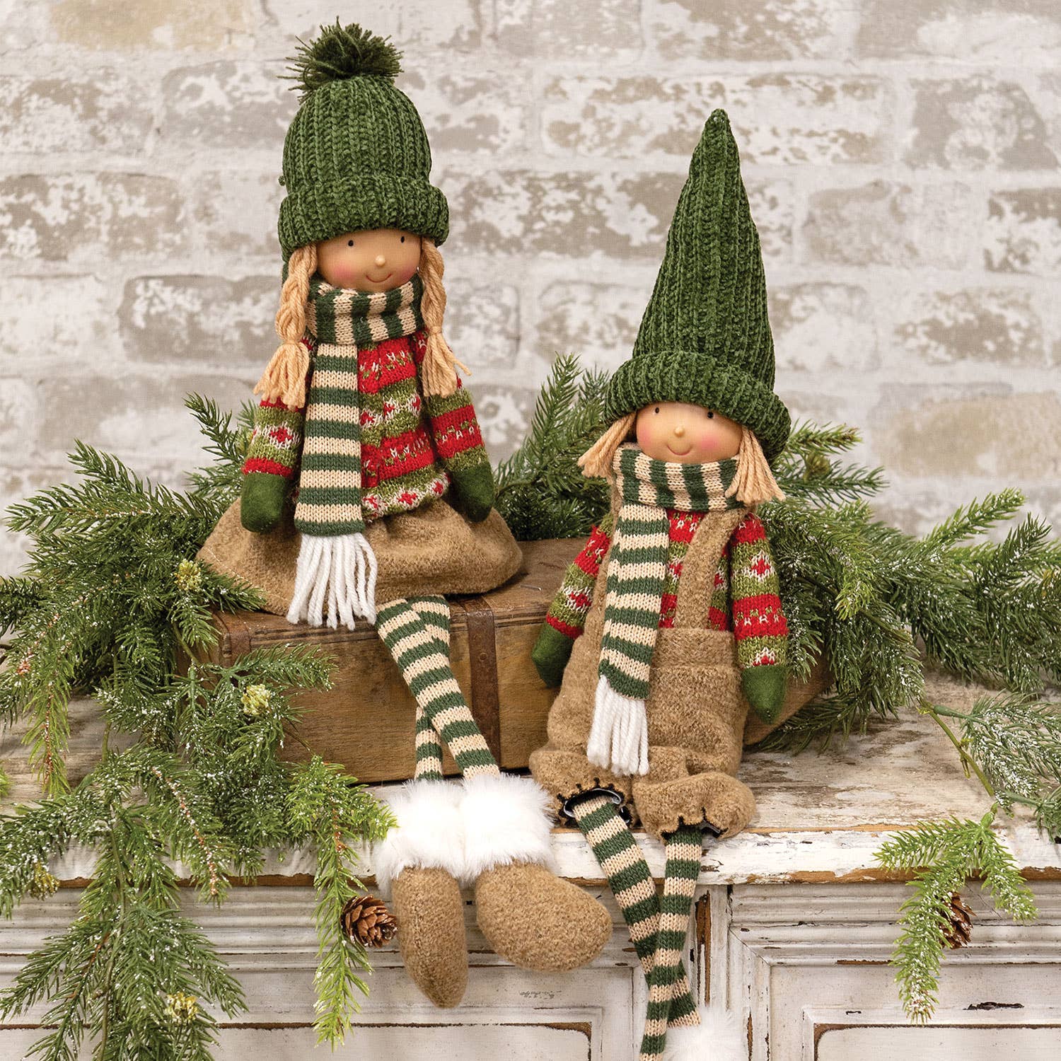 Bright Ideas - Wholesale Christmas Decoration - Green Nordic Knit Boy and Girl1