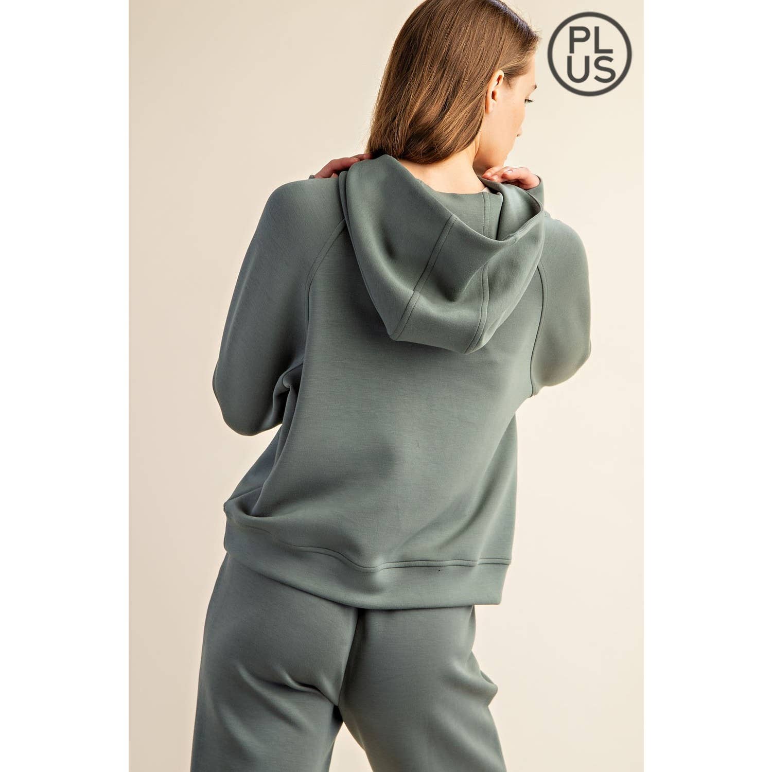 Rae Mode - Vente Veste de sport – femme - VESTE À CAPUCHE QUART DE ZIP EN SCUBA MODAL GRANDE TAILLE38