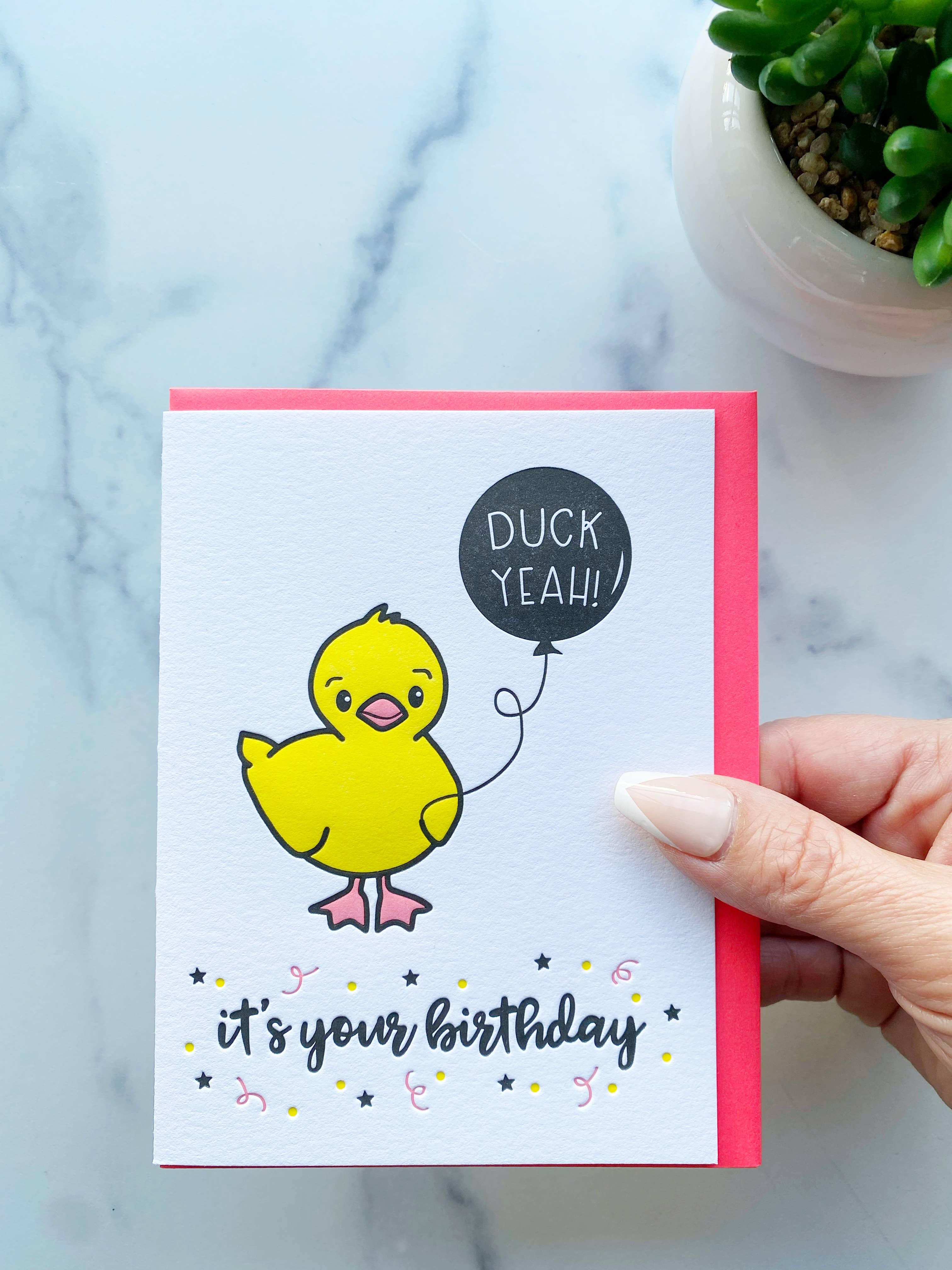Kiss and Punch - Wholesale Birthday Card - Punny Duck Yeah Birthday Letterpress Card2
