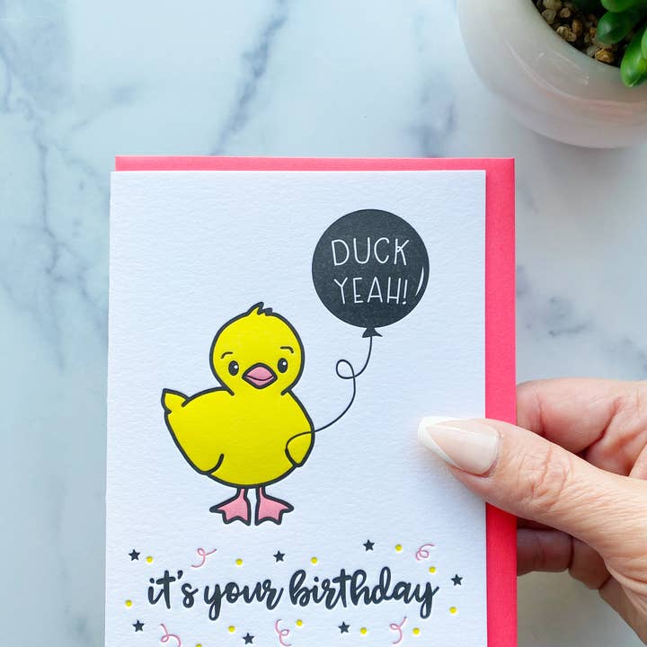 Kiss and Punch - Wholesale Birthday Card - Punny Duck Yeah Birthday Letterpress Card2