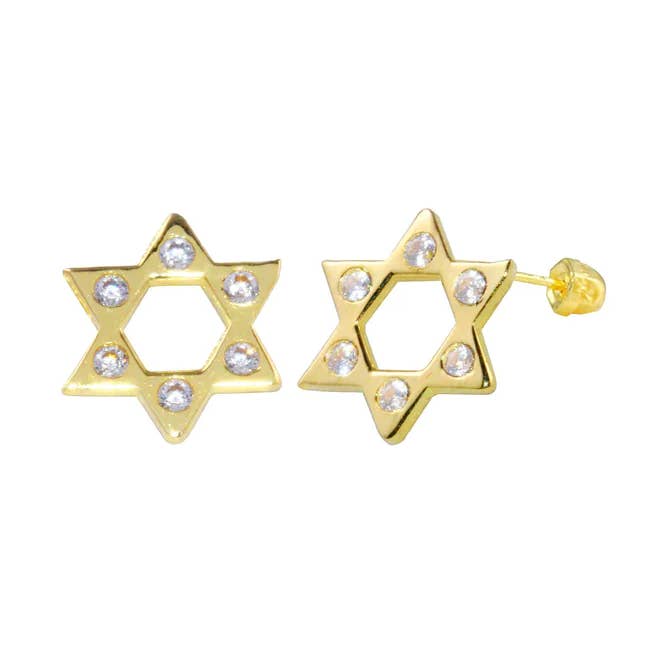 Brincos de aço recortados Estrela de David em Ouro 14kt por atacado de Amanda Rose Jewelry