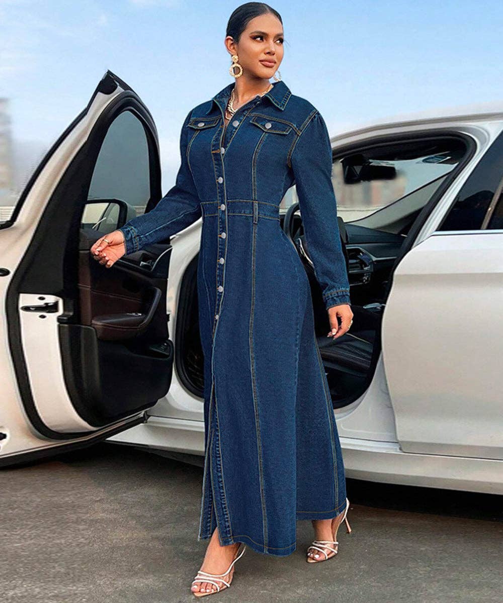 Aria Romance – wholesale Klänning - Dam – Knappfram Denimskjortklänning7