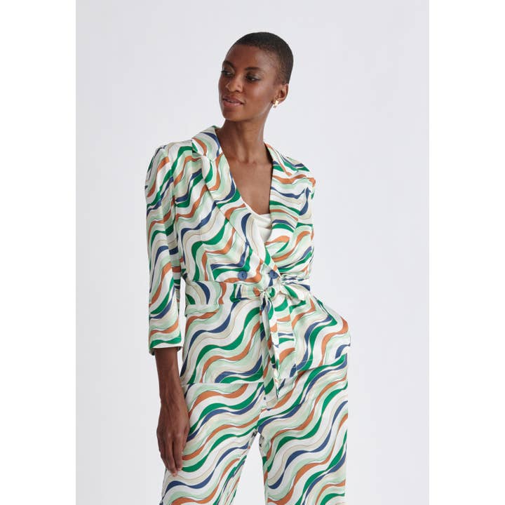 Blazer ceinturé à imprimé ondulé pour la vente par Paisie