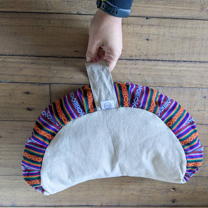 Shakti.ism - Wholesale Meditation Supplies - Half-moon meditation cushion cover with strap, yoga bolster pillow handmade in Nepal1