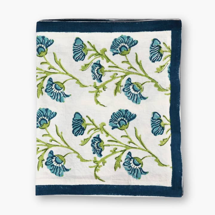 Bella Handbedruckter Tischläufer - Olivgrün & Blau für den Großhandel von Banyan & Birch | Artisanal Home Linens