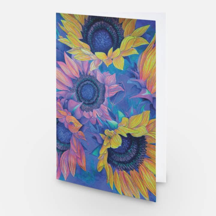 Artwork By Emilie - Wholesale Everyday Greeting Card - Blue Sunflowers Greeting Card