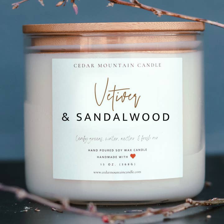 Vetiver & Sandelholz - 3-Docht-Glaskerze für den Großhandel von Cedar Mountain Candle