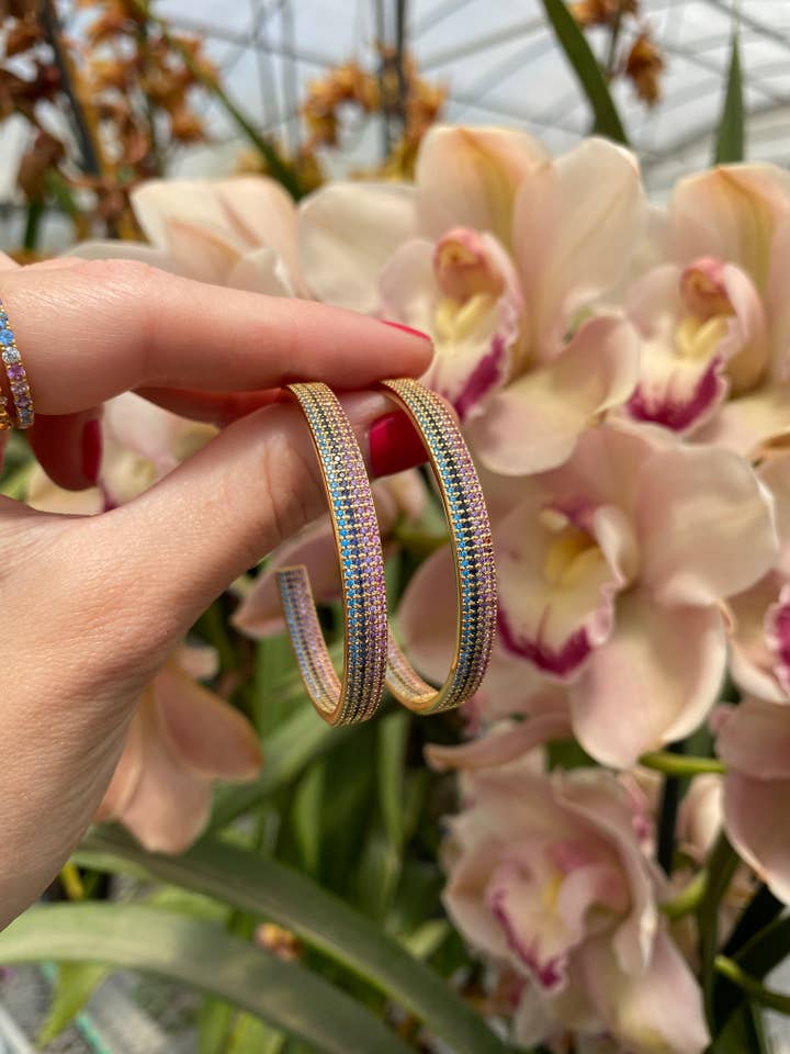 BLADE HOOPS- MULTICOLOR STRIPE RAINBOW HOOPS for wholesale by Native Gem