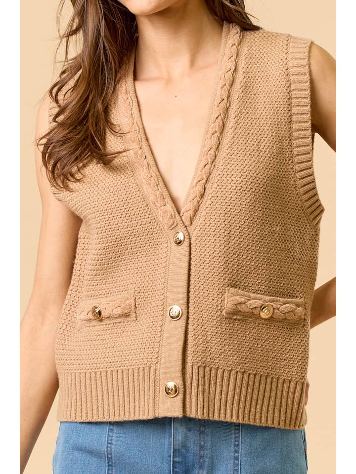 Lalavon - Vente Pull sans manches – femme - Gilet sans manches à boutons dorés ILT57641