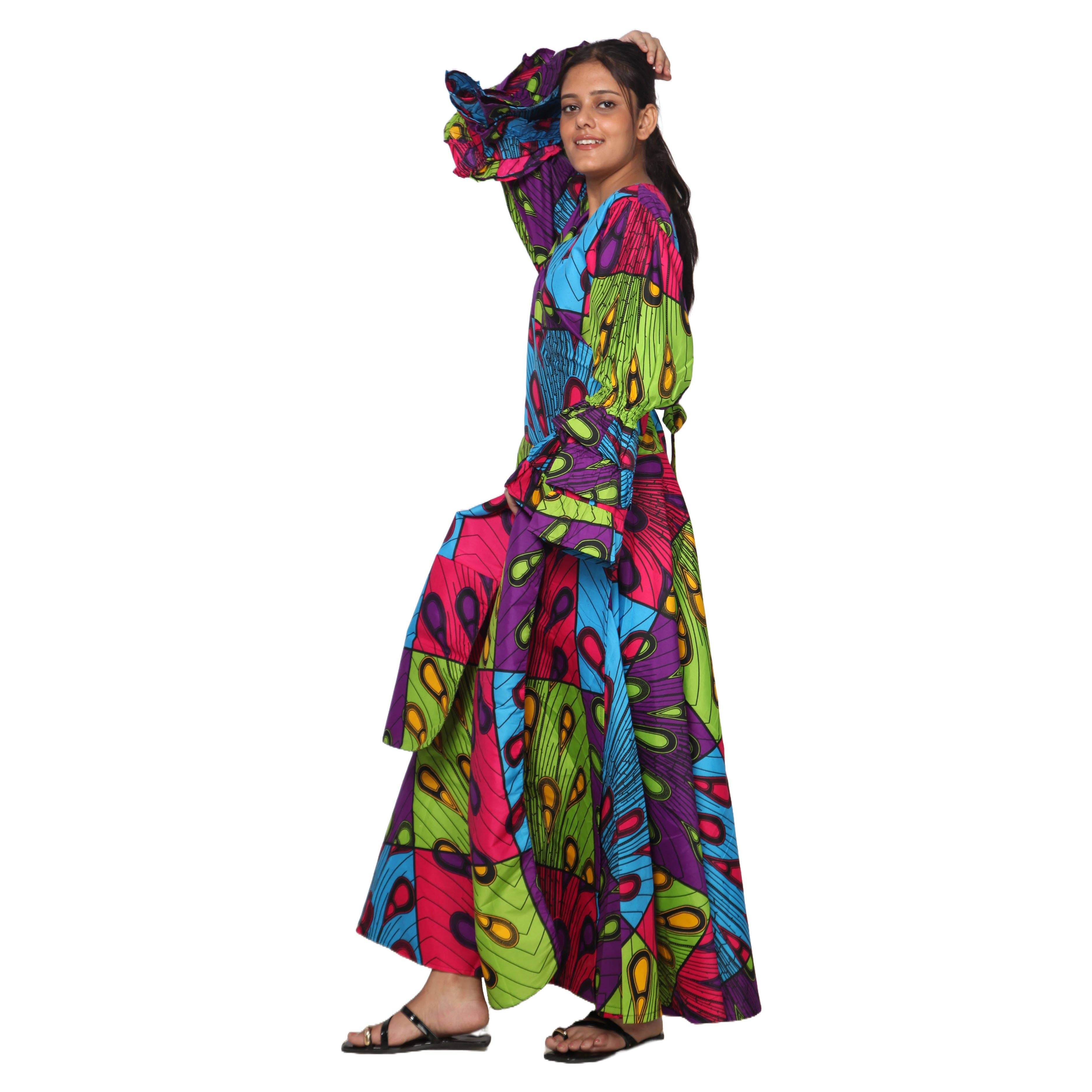 African Stars - Vente Robe – femme - Robe portefeuille en rayonne pour femme avec manches à volants -- FI-R80FS28