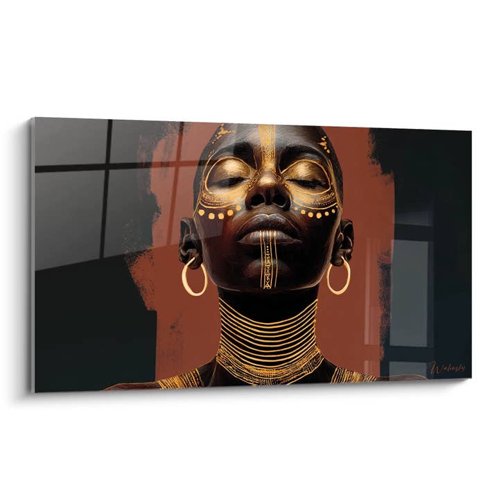 Golden African Woman Painting - Ancestral Majesty - African Face Edition for wholesale by Walensky