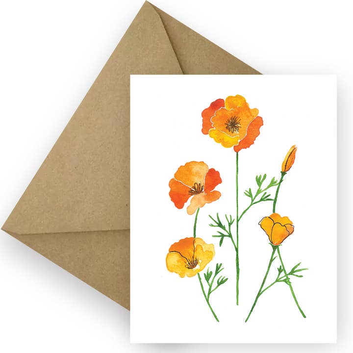 Carte de vœux Méli-mélo de pavots de Californie vierge pour la vente par KCM Studio INK