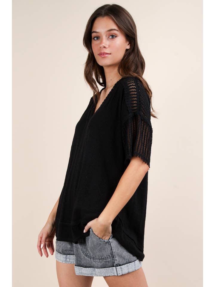 VERY J - Wholesale Knit Top - Women's - NT12088-Oversized Contrast Knit Comfy Casual Top