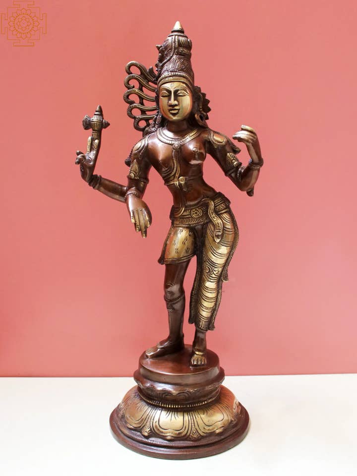 Ardhanarishvara de 16 po | Fait à la main | Sculpture en laiton pour la vente par Exotic India Art