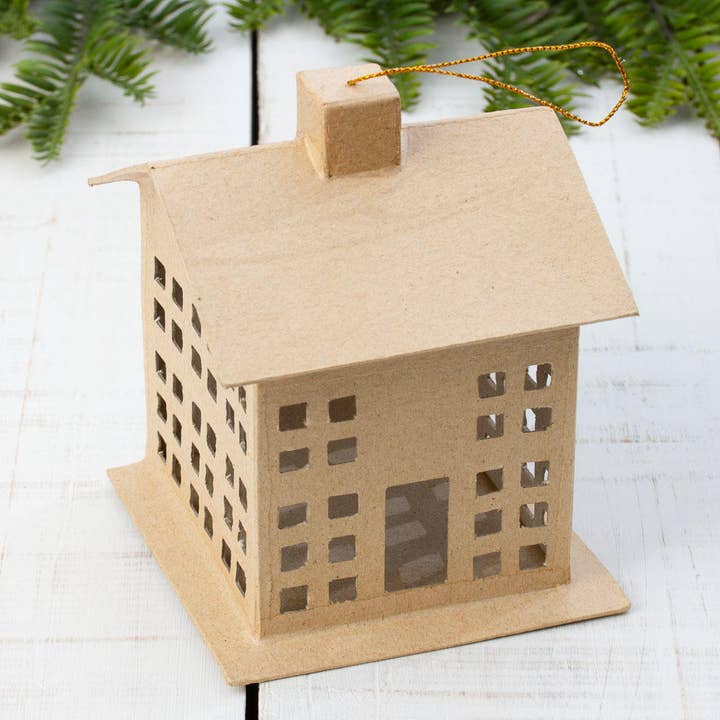 Premade Paper Mache Saltbox House Ornament 4-1/8" x 4" x 5" for wholesale by Factory Direct Craft