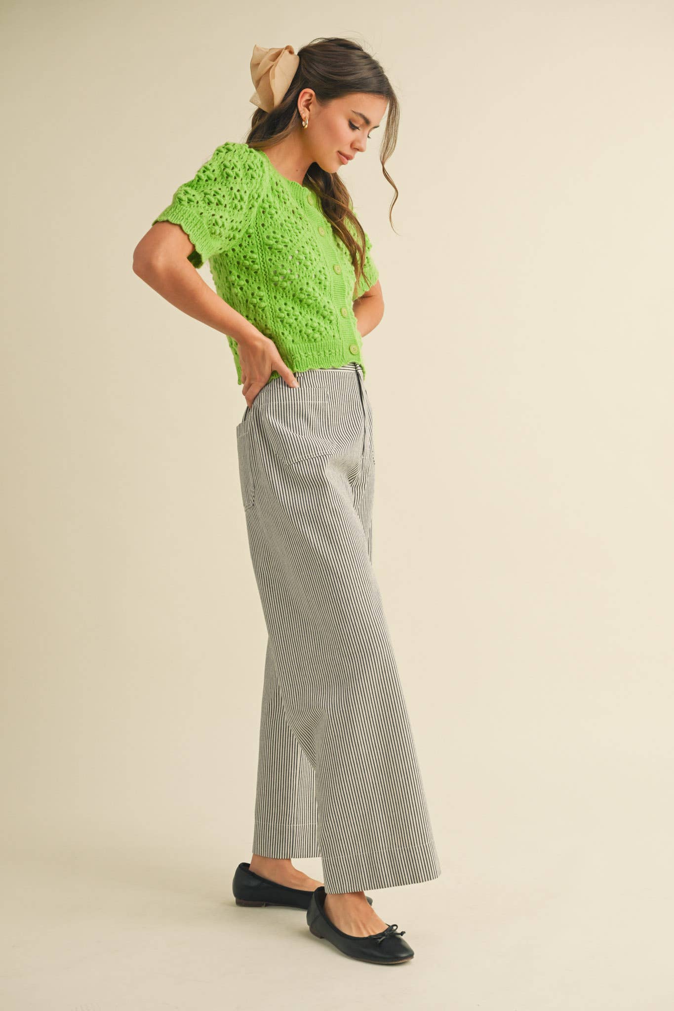 &MERCI - Wholesale Cardigan - Women's - CROPPED POINTELLE BUTTON DOWN SWEATER CARDIGAN MSW1085737