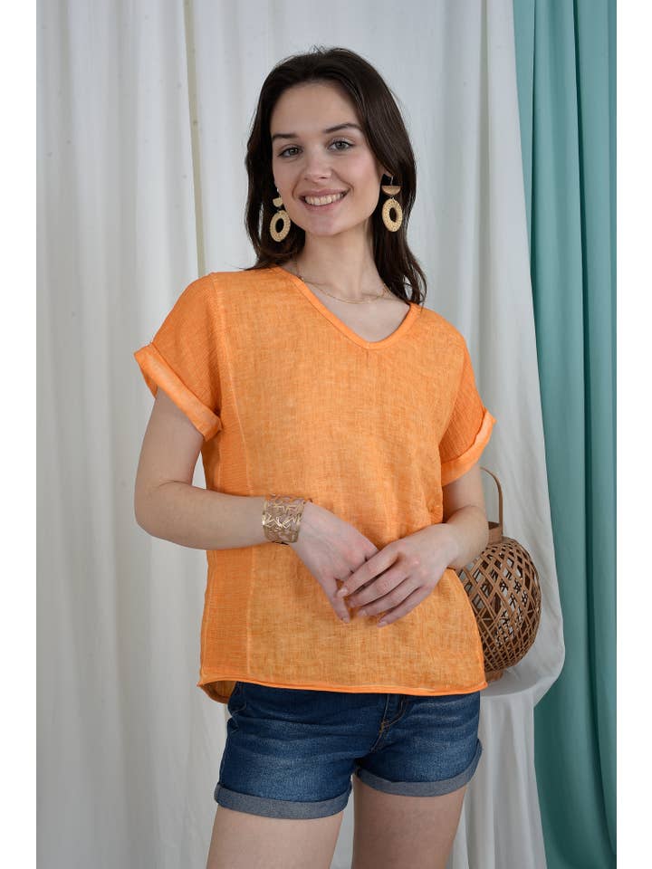 ORNELLA PARIS - Wholesale Blouse - Women's - LEL-T651L linen top