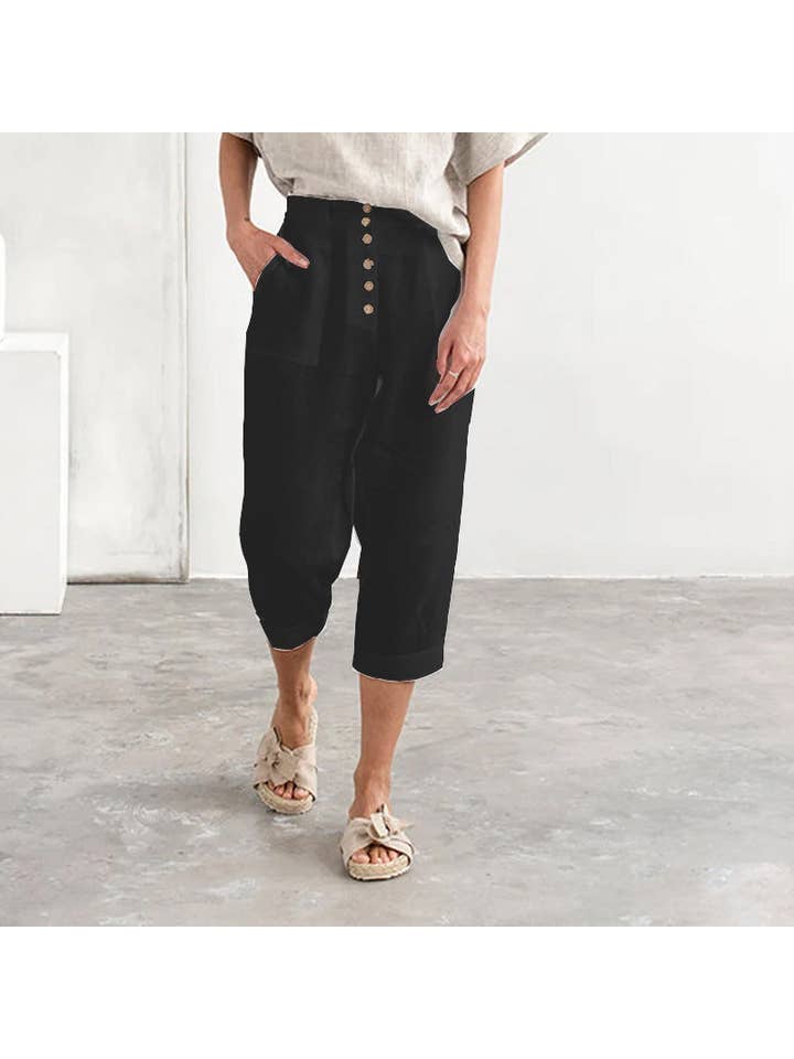Chicto - Vente Pantalon – femme - Pantalon décontracté ample en coton et lin